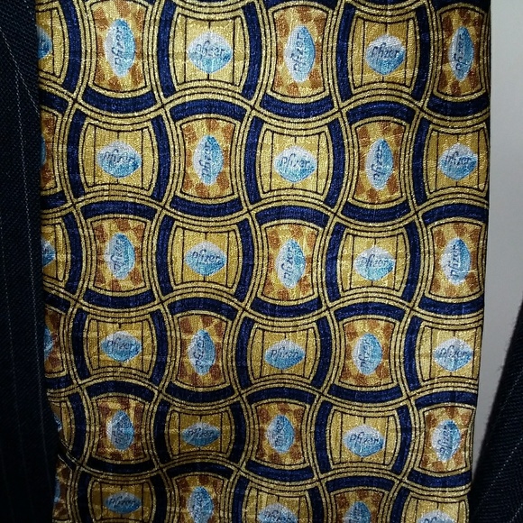 PFIZER Necktie Gold Dark & Light Blue - Picture 5 of 5